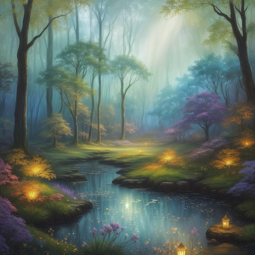 Mystical Forest Day and Night Watercolor Art
