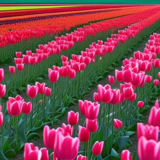 Colorful Tulip Field at Sunrise
