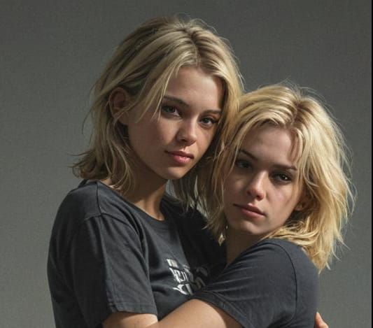 Two Women Cuddling: Hyperdetailed Portrait