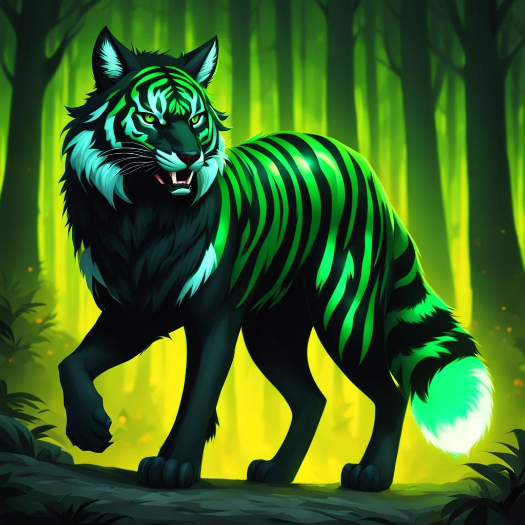 Poisonous Fox-Tiger Hybrid with Glowing Eyes