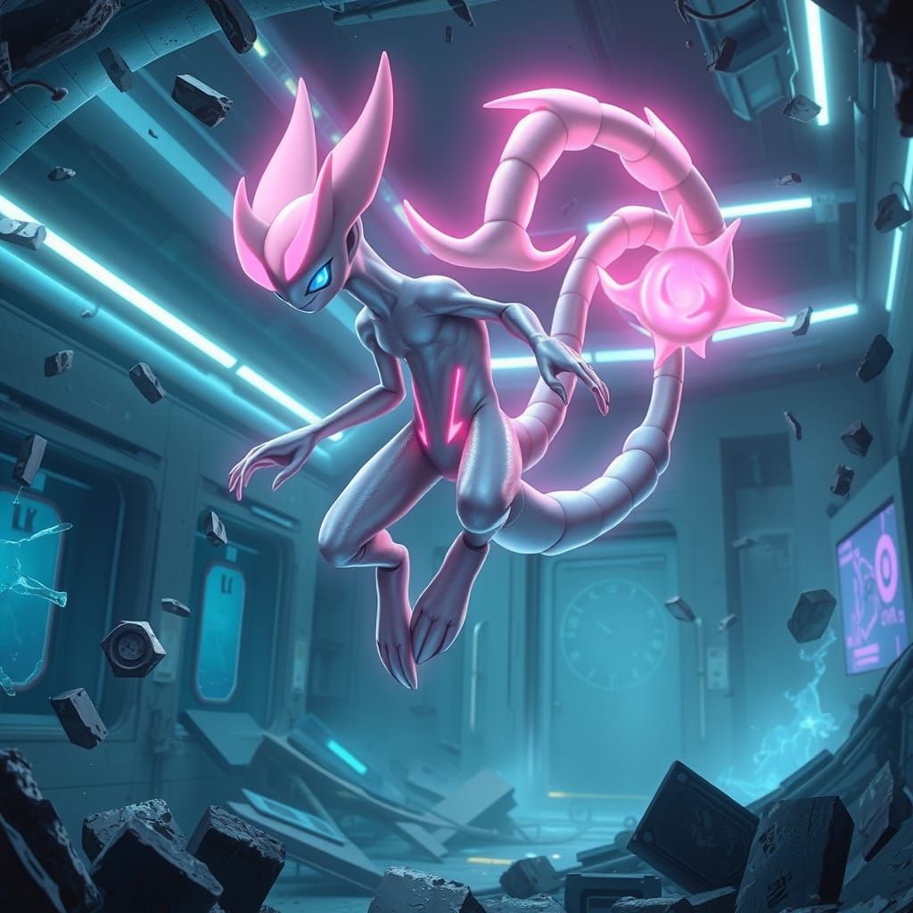 Mewtwo in Cyberpunk Laboratory