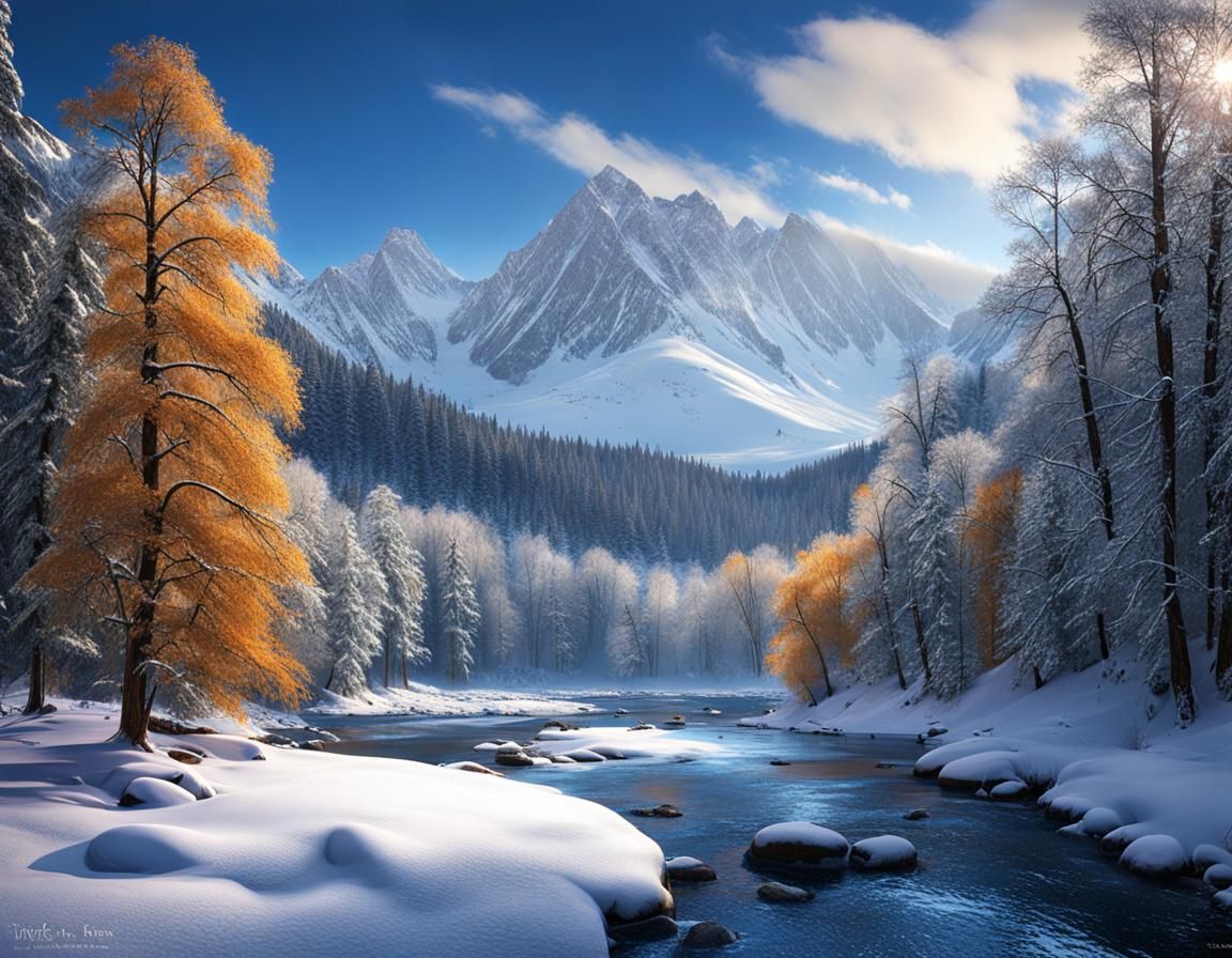 Majestic Winter Landscape River Vista