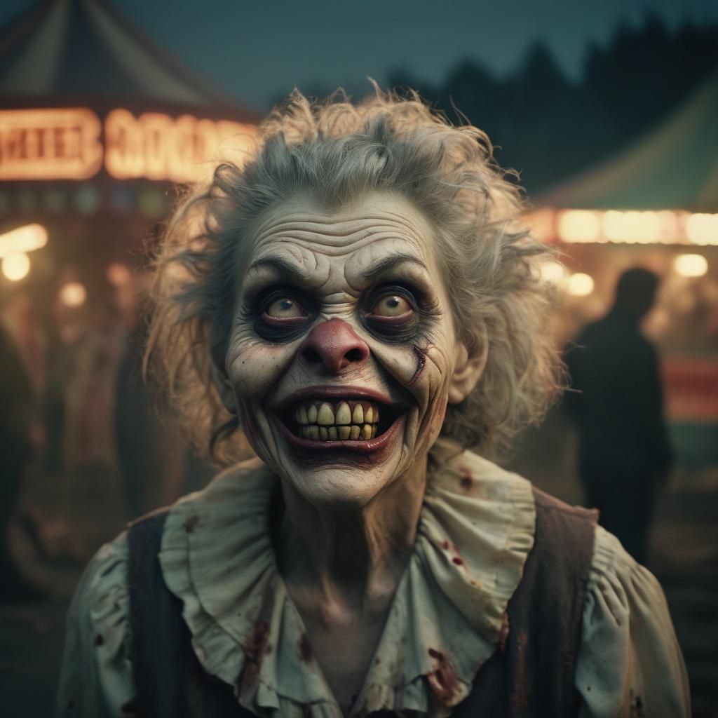 Creepy Zombie Monkey Clown in Abandoned Carnival