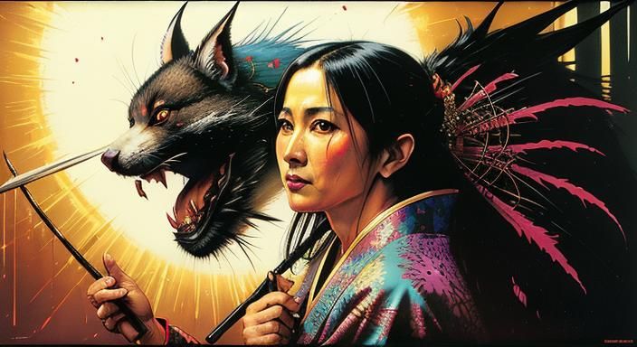 Japanese Folklore Creatures in Dark Fantasy Style