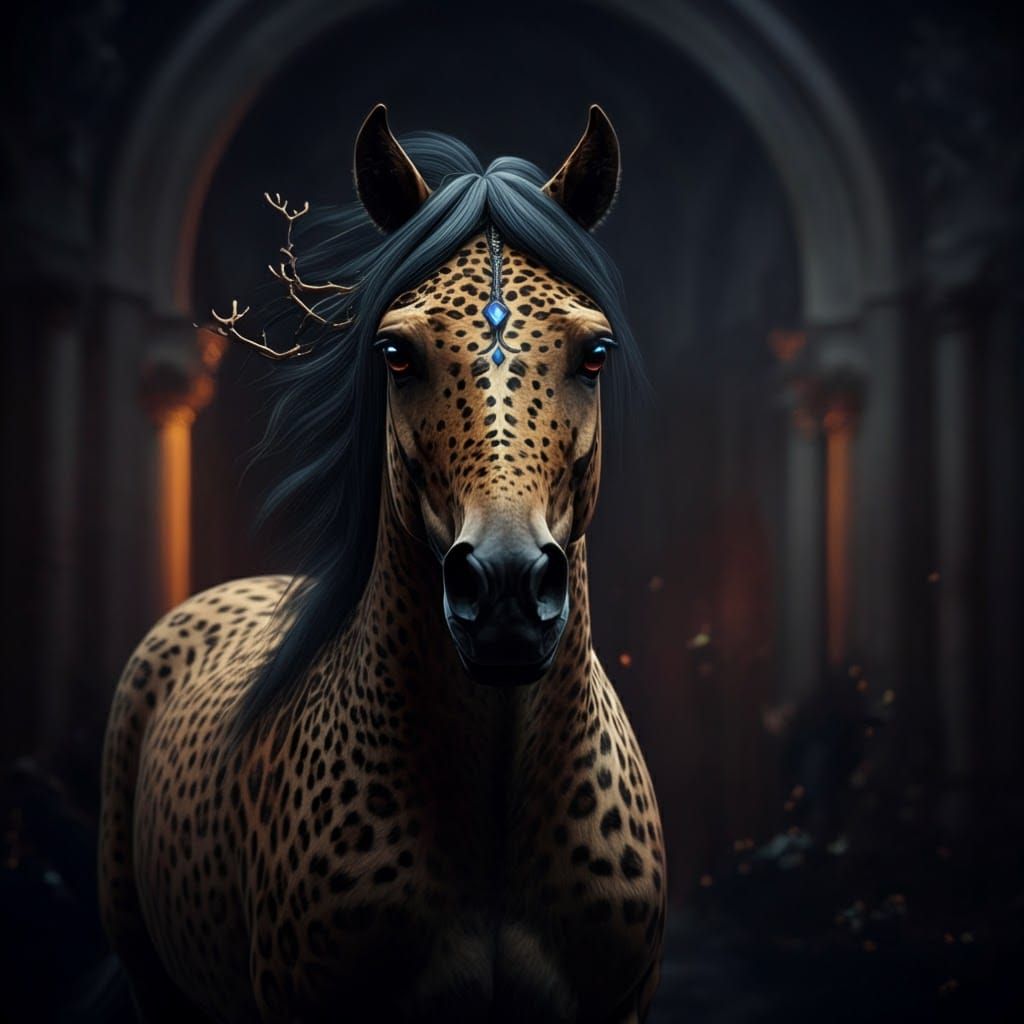 Leopard Skinned Horse in Dark Fantasy Style