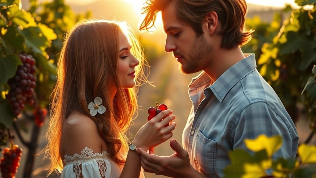 Romantic Vineyard Scene in Impressionist Style