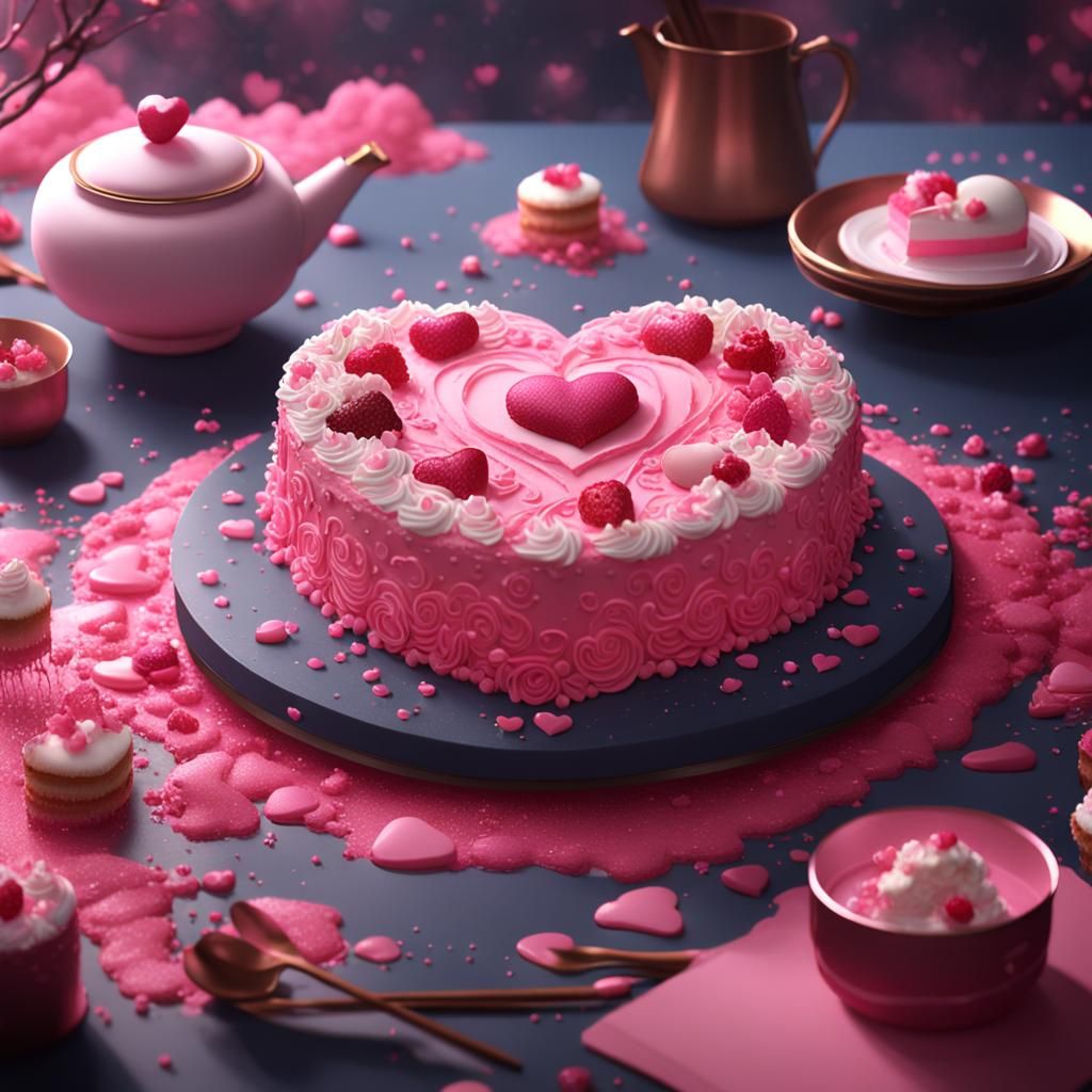 Sweet Pink Heart Cake: Fantasy Concept Art