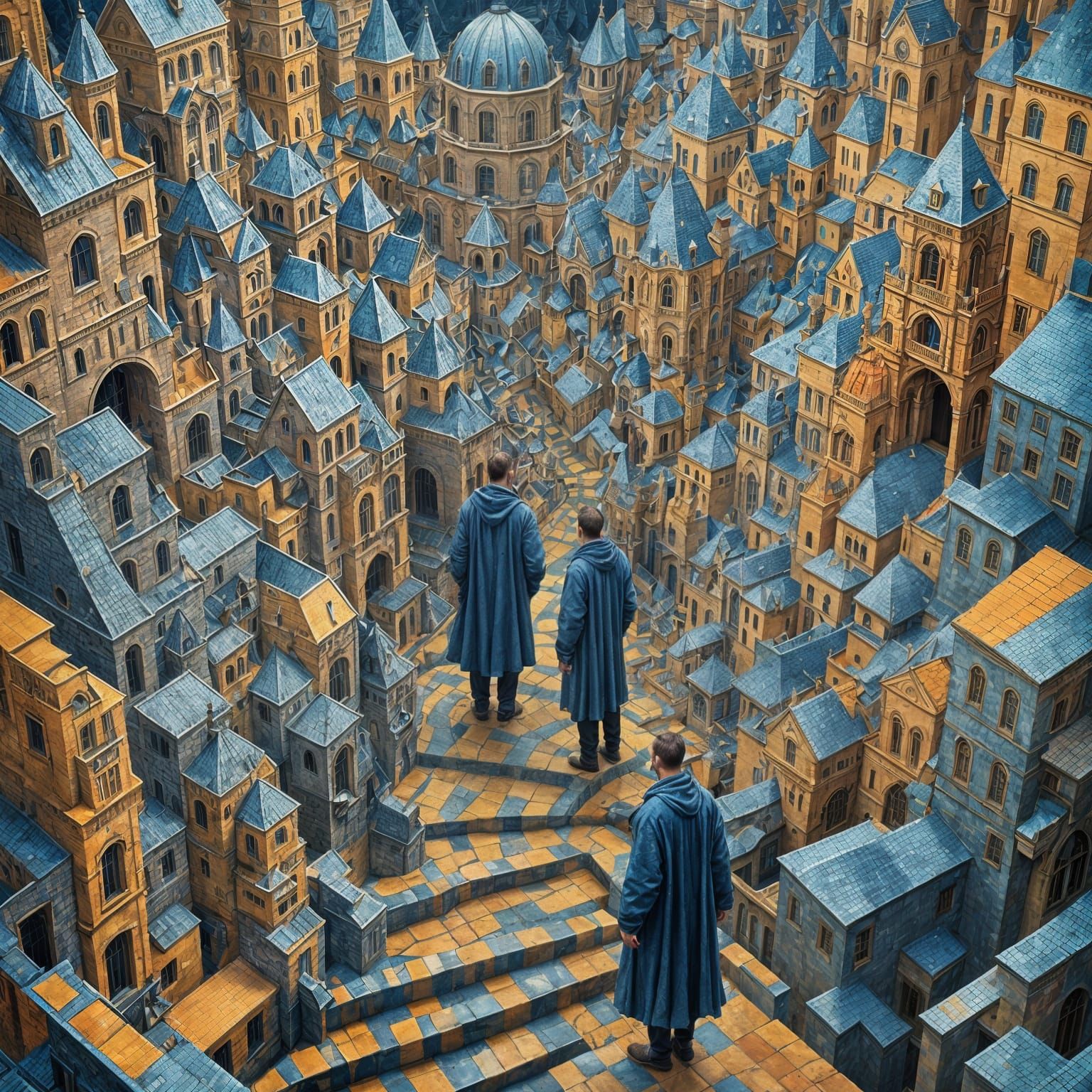 Sad Man in Blue, Cubism Style