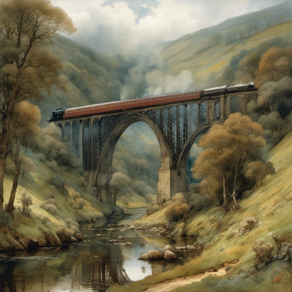 Ornate Steel Railway Bridge Over Wild Valley