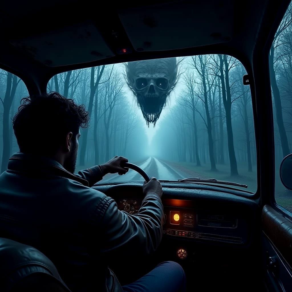 Dark Fantasy Encounter on a Moonlit Country Road