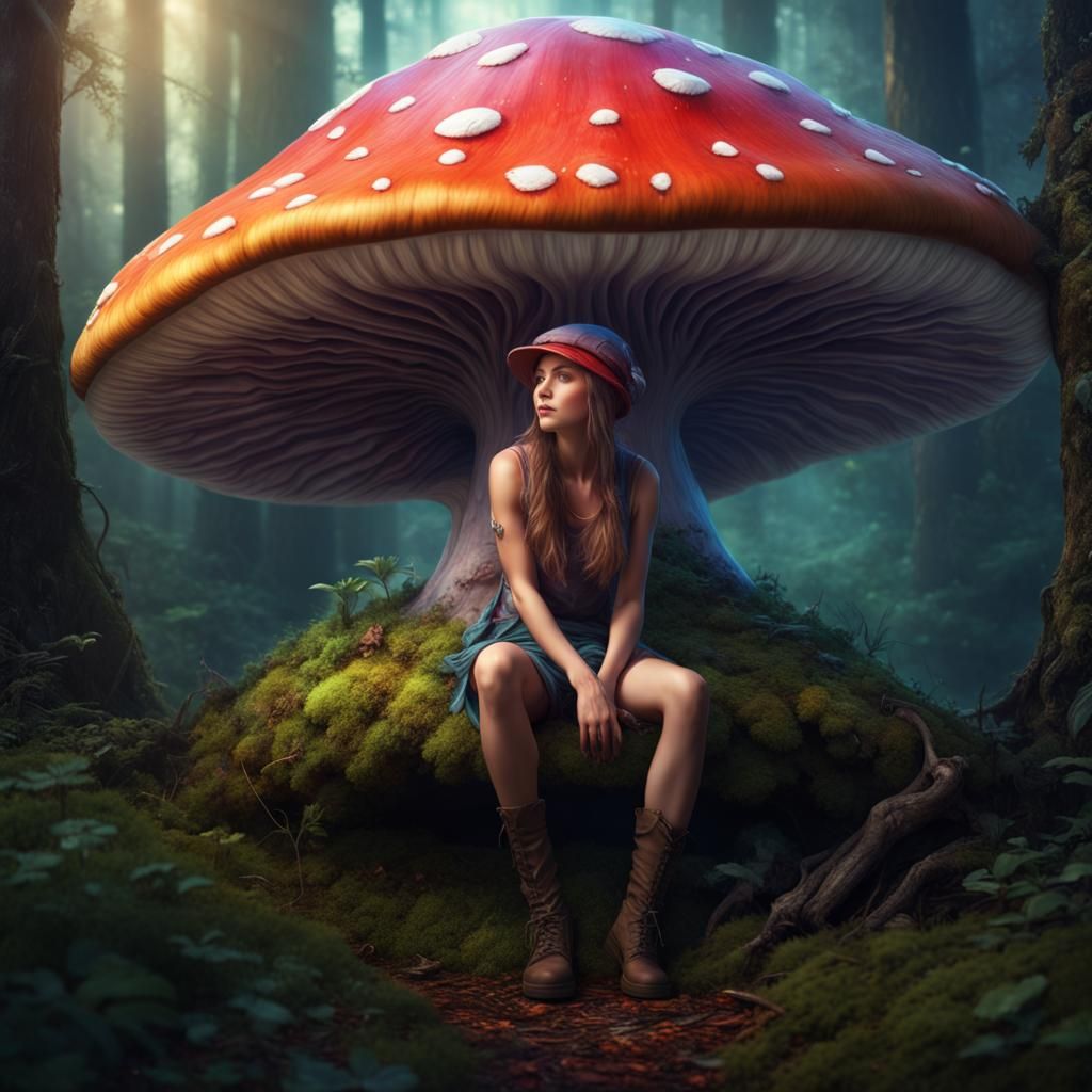 Fairy Resting Under Mushroom: Digital Matte Painting