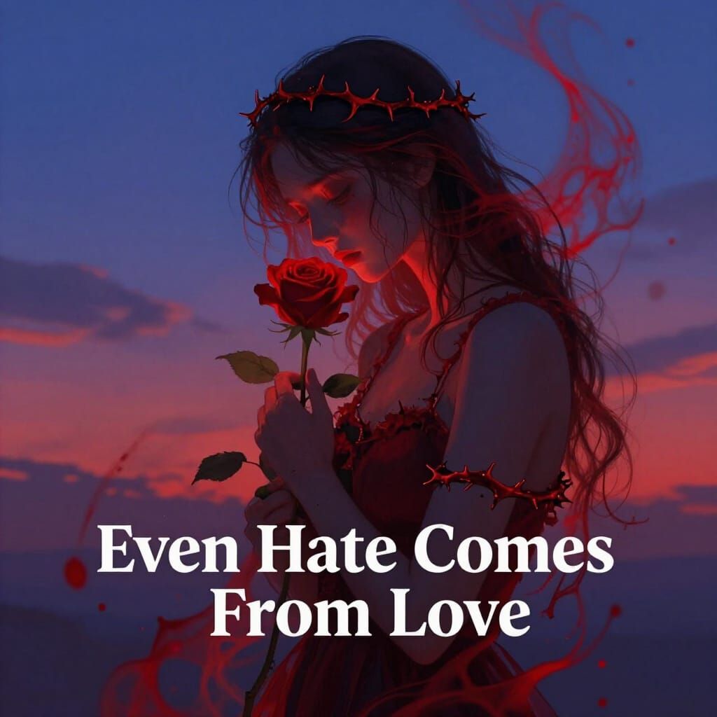 Melancholic Figure With Thorny Rose At Twilight