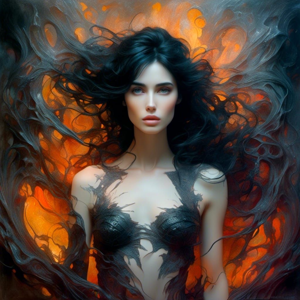 Gothic Noir: Vivid Portrait of a Black-Haired Woman