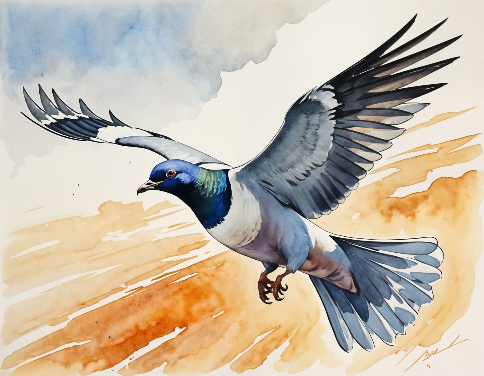 Gentle Extinct Pigeon Soars in Whimsical Watercolor