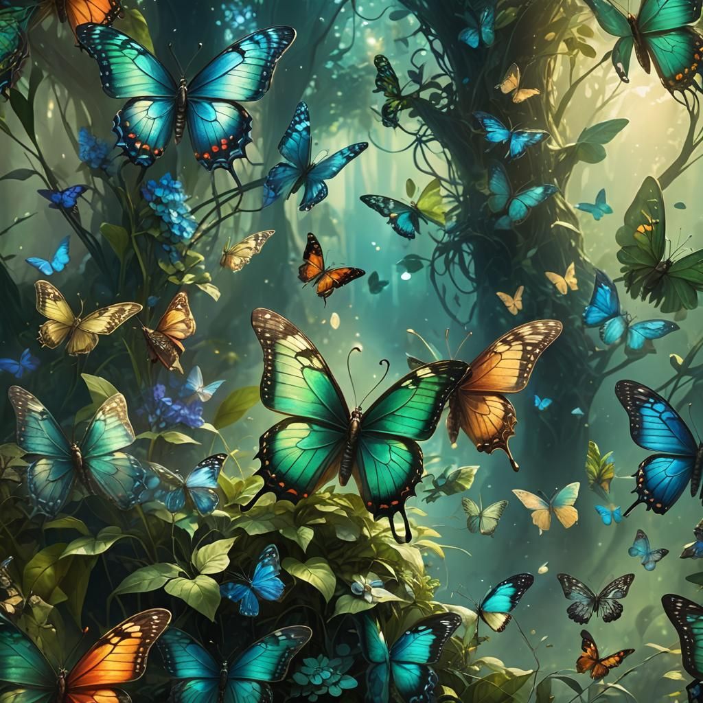 Butterfly Metamorphosis in a Fantastical Art Nouveau Style