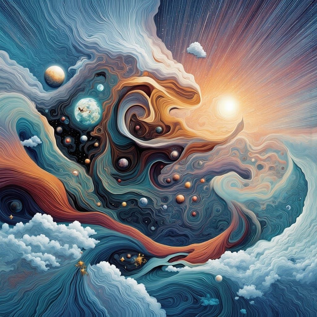 Surreal Landscape Sculpted by Lines in Digital Art Style