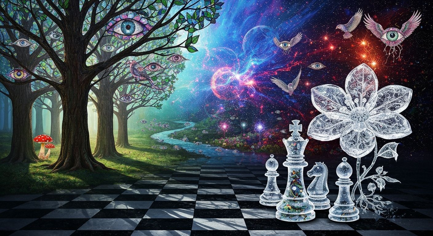 Stained Glass Forest Glade Under Astral Sky