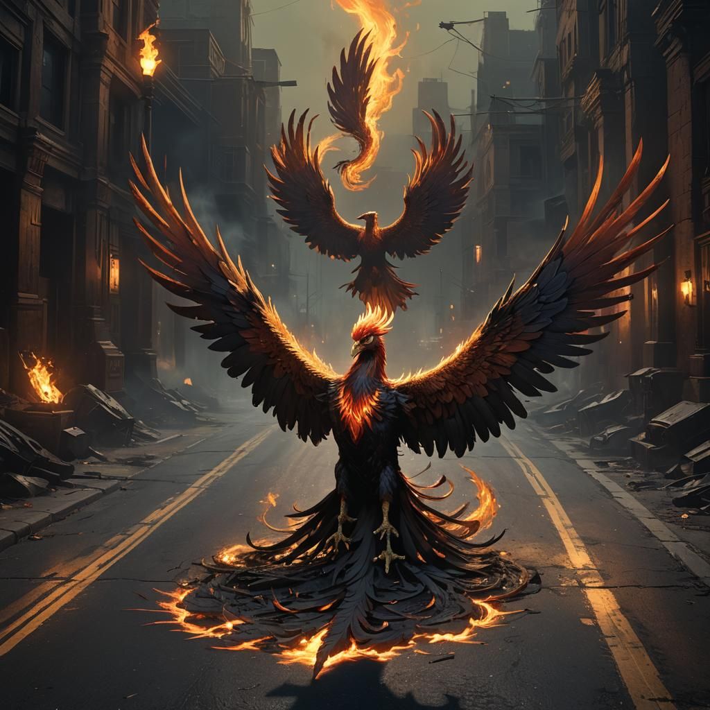 Phoenix at Crossroads: Dark Fantasy Concept Art