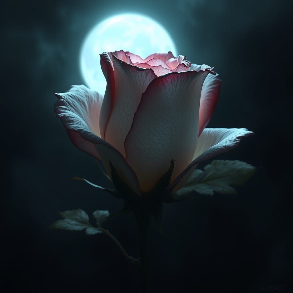 Dark Fantasy Rose Blooms in Moonlit Shadows