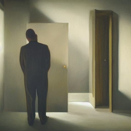 Surreal Man Breathes Faith in Dimly Lit Room