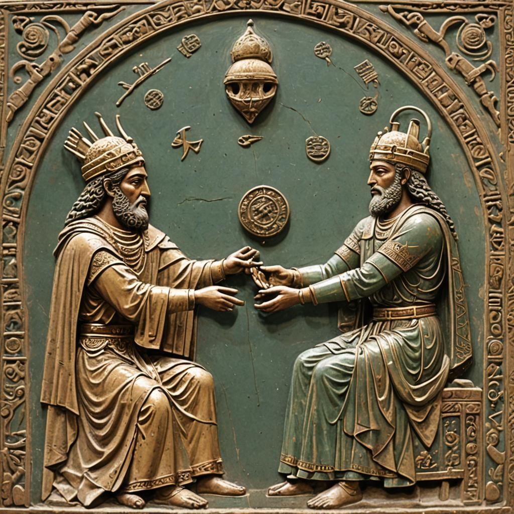 Ardashir I Receives Ring of Power in Ancient Style