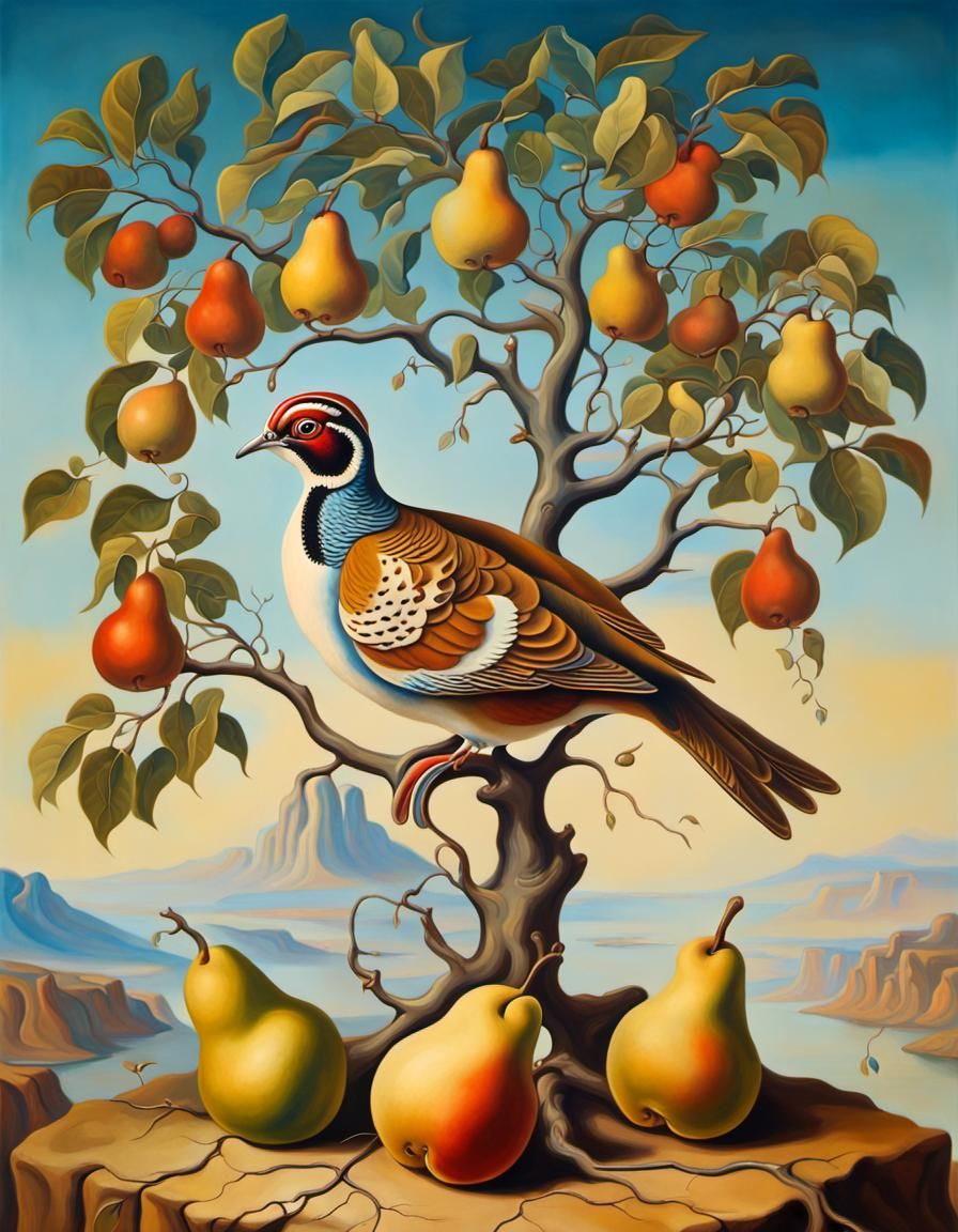 Partridge in Pear Tree: A Surreal Vintage Masterpiece