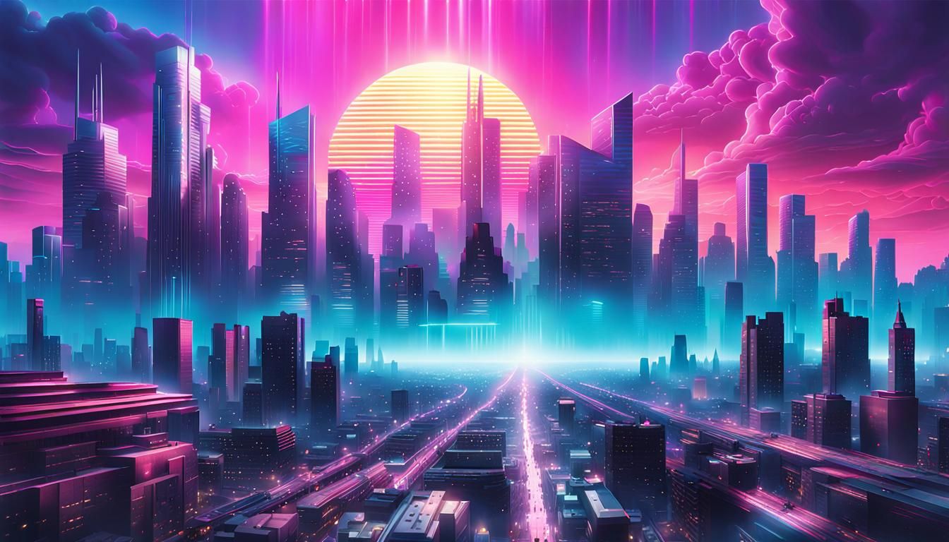Stunning Metallic Synthwave City in Daylight