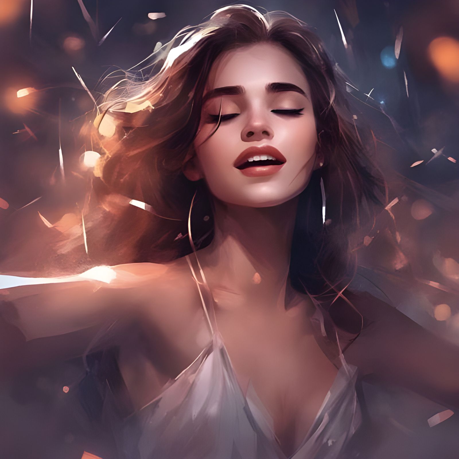 Blind Girl's Joyful Dance in Evening Lights