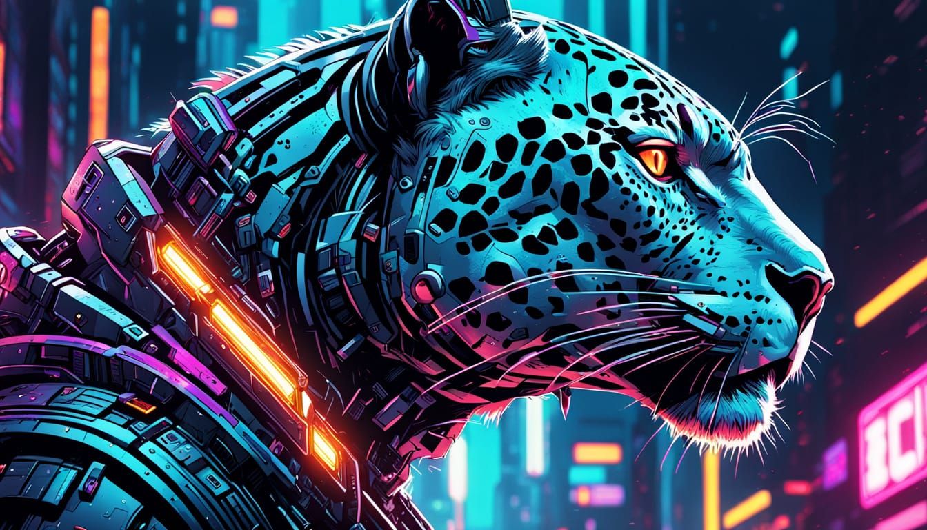 Cyberpunk Jaguar Cyborg Comic Book Art
