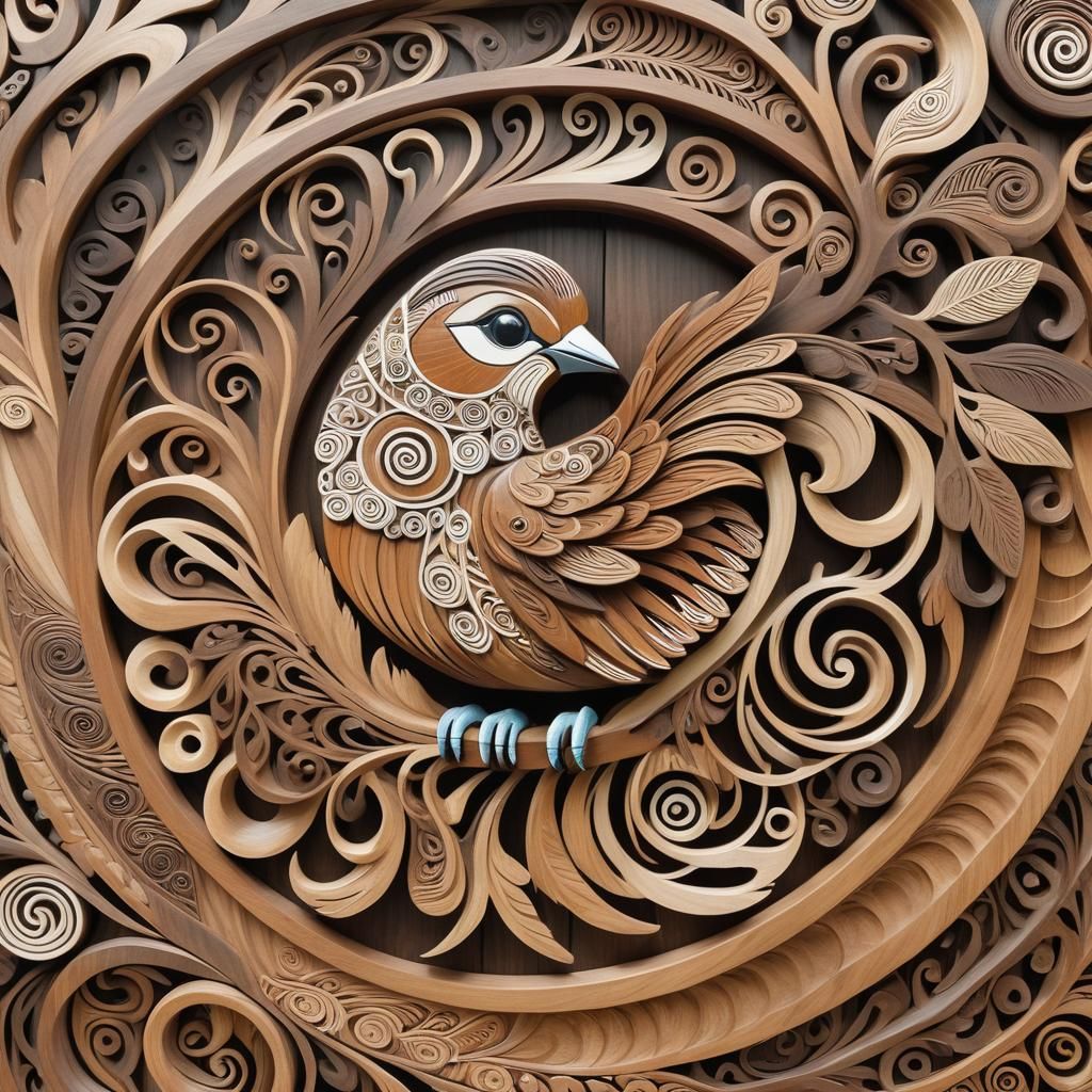 Māori-Inspired Fantail Portrait with Koru Patterns
