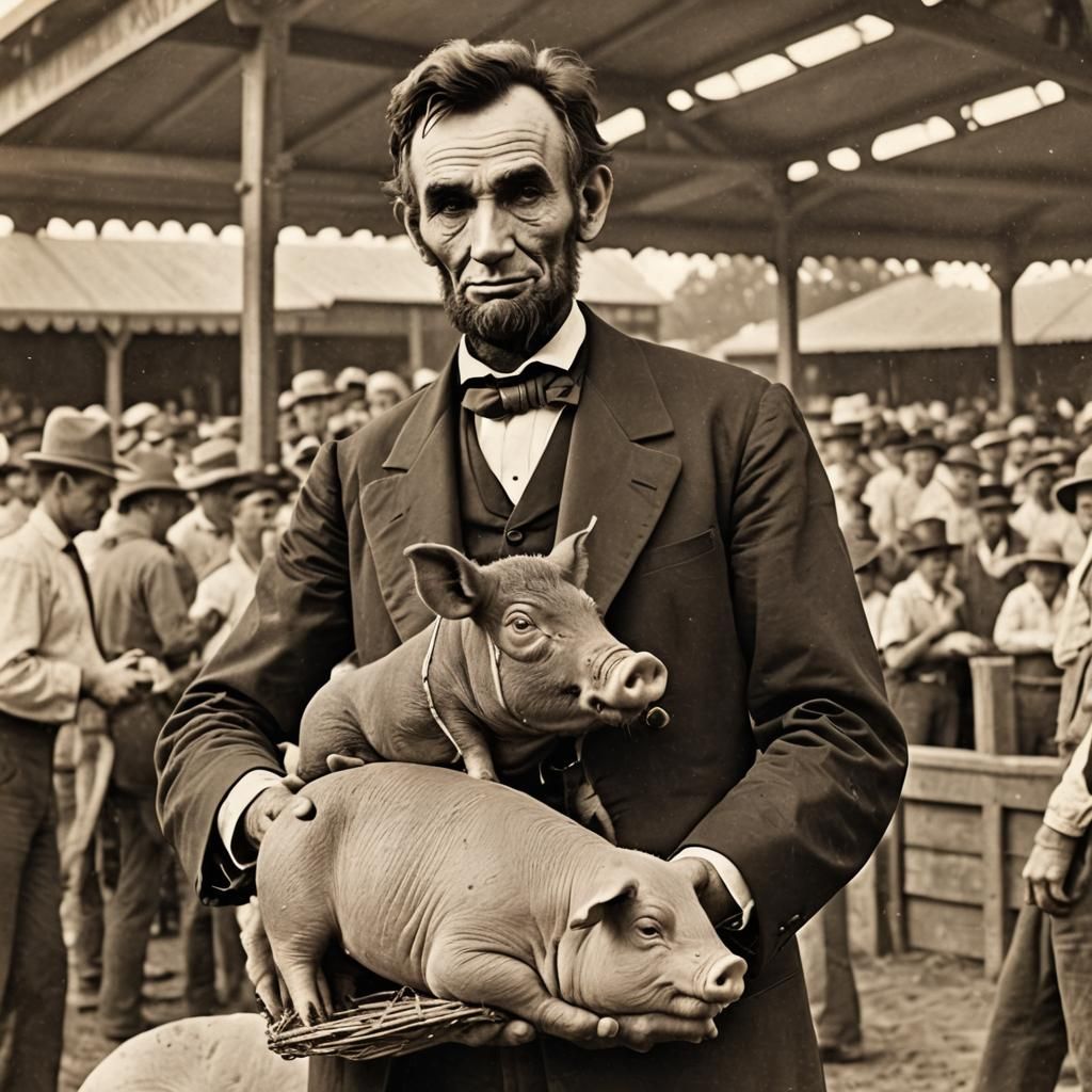 Abe Lincoln Holding Prize Pig in Sepia Photo