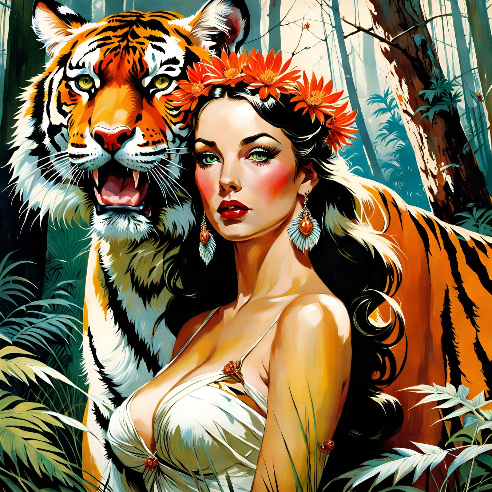 Tiger Queen in Pin-Up Illustration Style
