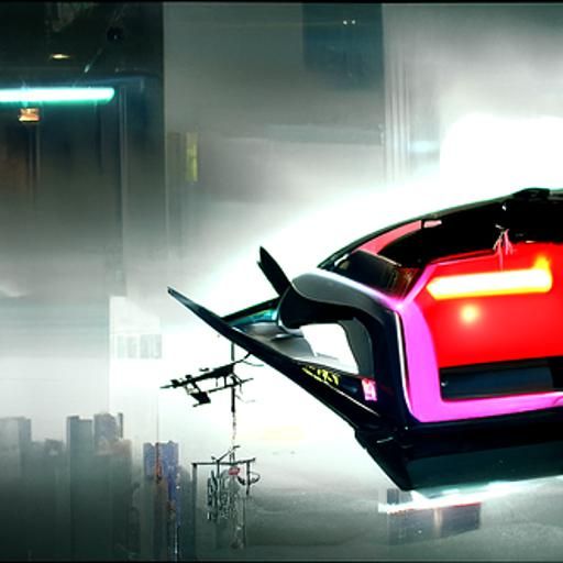 Cyberpunk Flying Car Over Neon Japan, 2099