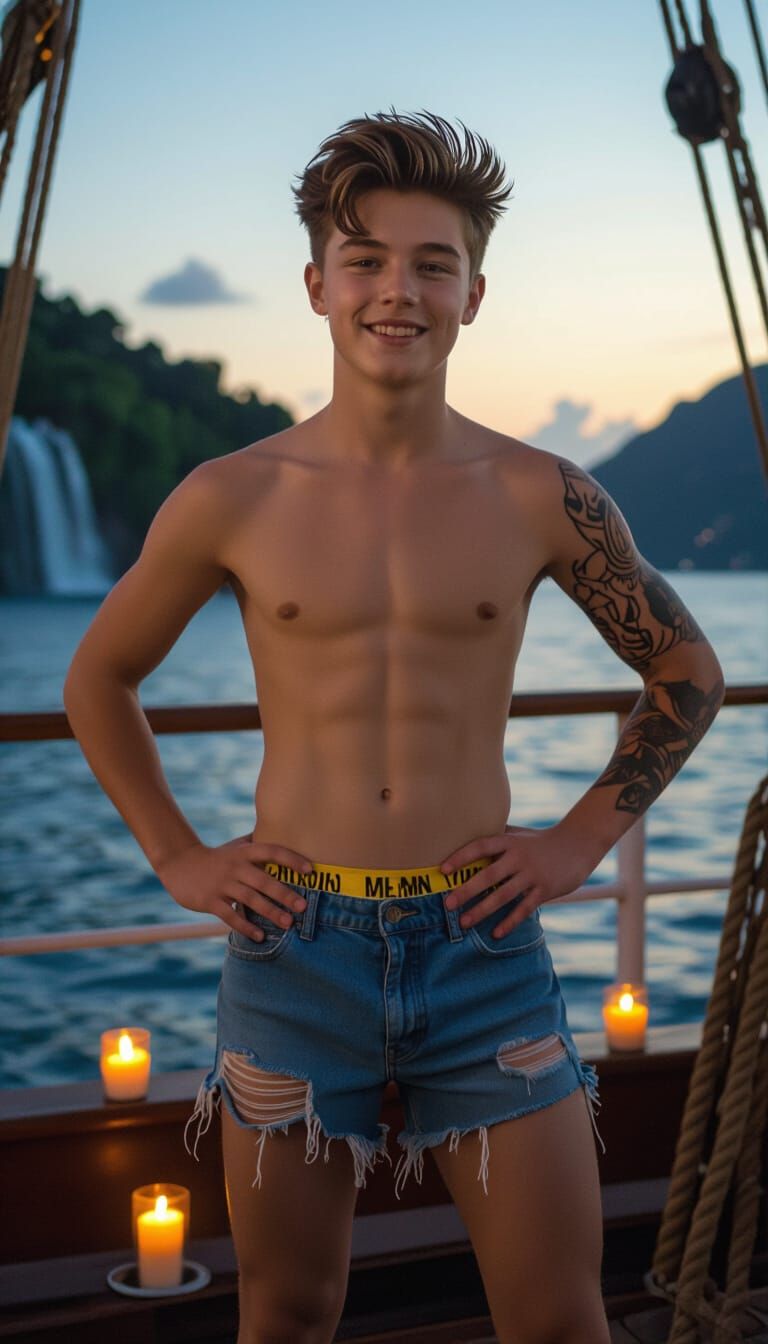 Boy on Ship Deck at Night: Cinematic Film Noir