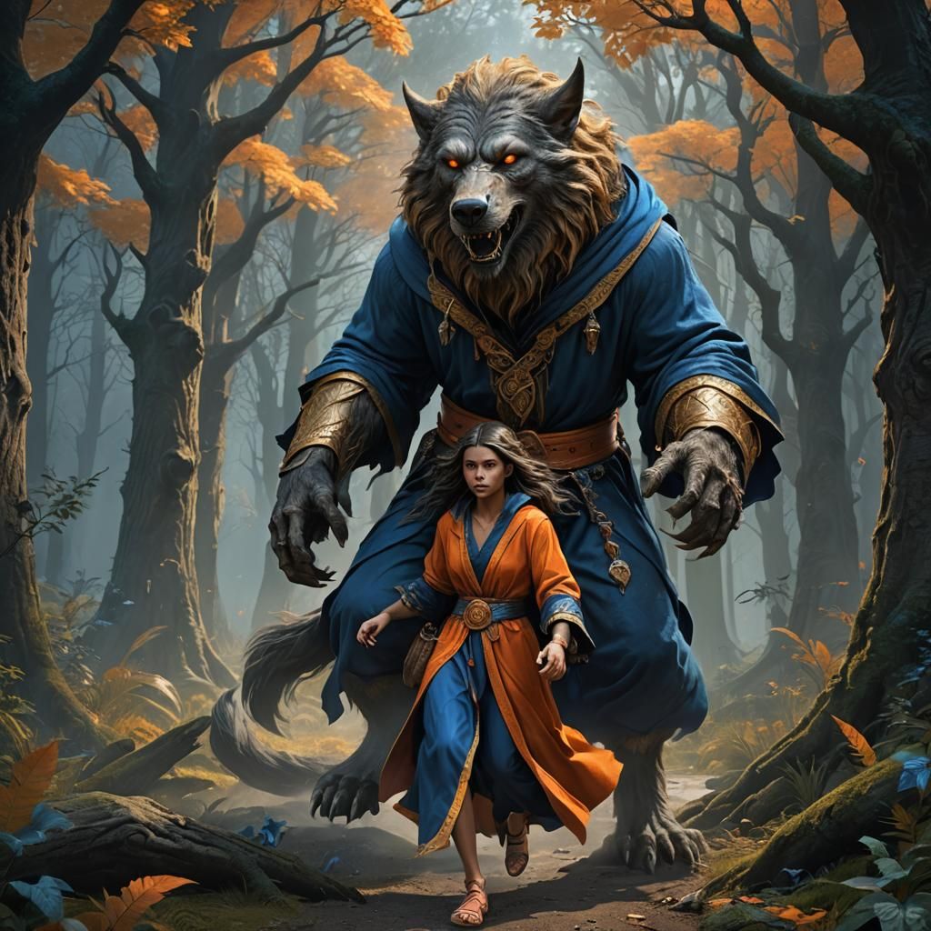 A young druid under the tutelage of a werewolf in the forest