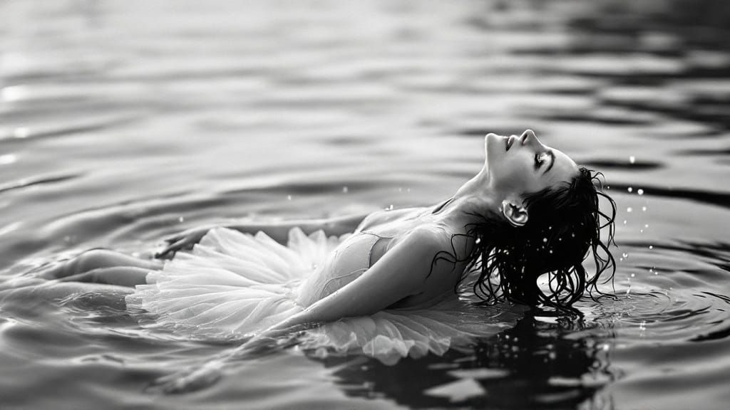 Monochromatic Ballerina Emerges from Lake: Fine Art Photogra...