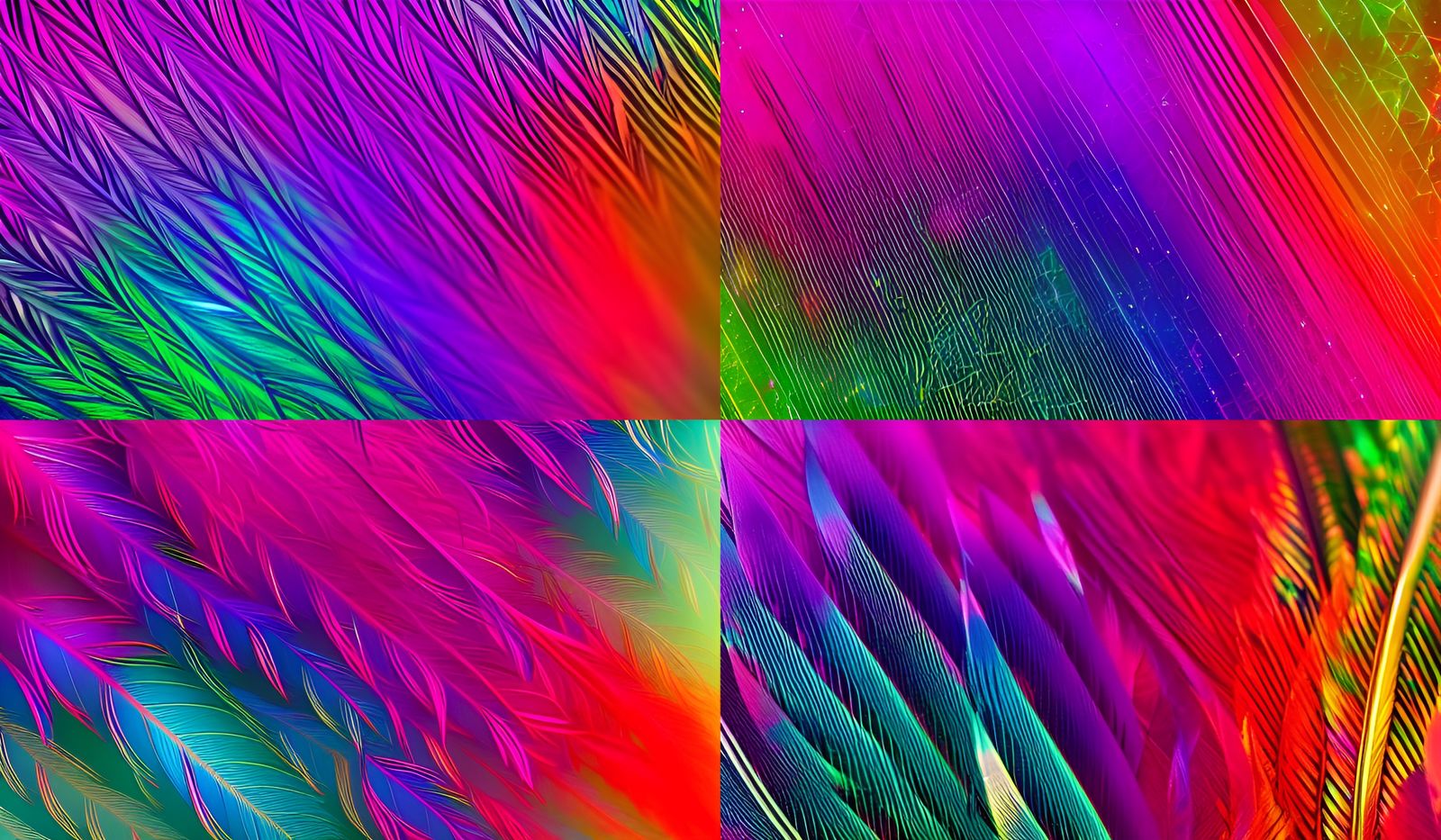 Iridescent Feathers Arranged in Art Nouveau Style