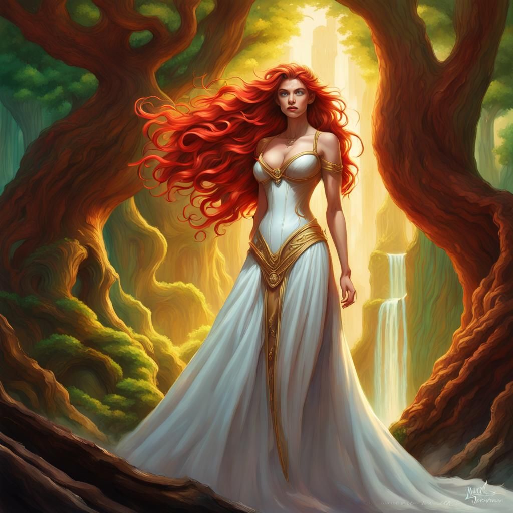 Beautiful Cyclops Woman with Flowing Red-Gold Hair