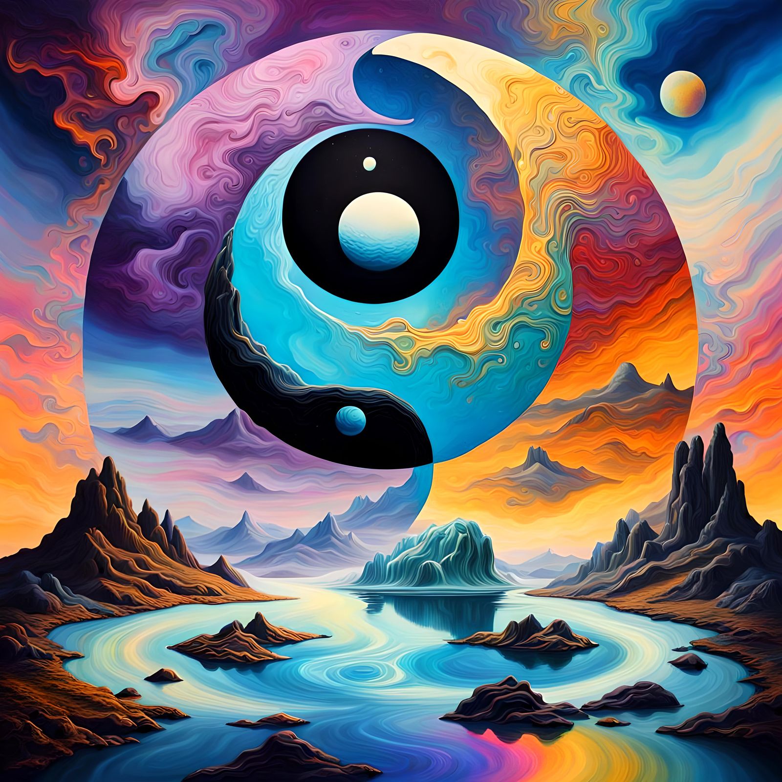 Psychedelic Yin Yang in a Surrealist Style