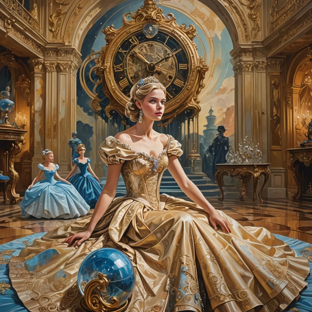 Cinderella in Surrealist Ballroom, Oil on Canvas