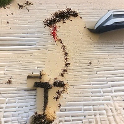 Ants Devouring God's Corpse in Surreal Scene