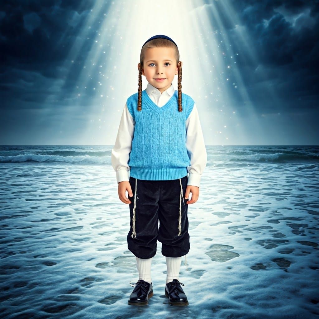 Ultra-Orthodox Hasidic Boy in Festive Attire, Peaceful Aura,...
