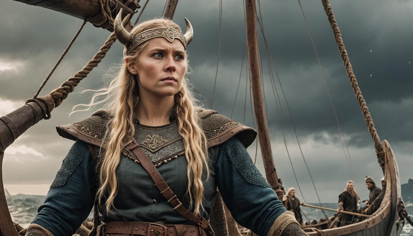 Viking Woman at the Bow of a Longship