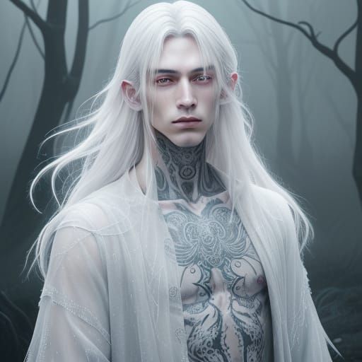 Ethereal Ezra Moonwhisper in Shimmering Misty Landscape