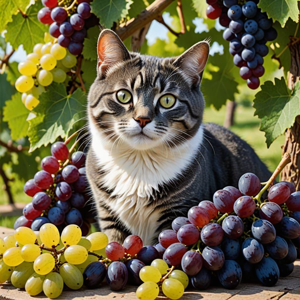 Cat as bunch of grapes