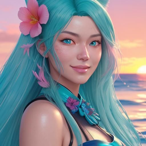 Anime Cat Girl Figurine in Beach Suit