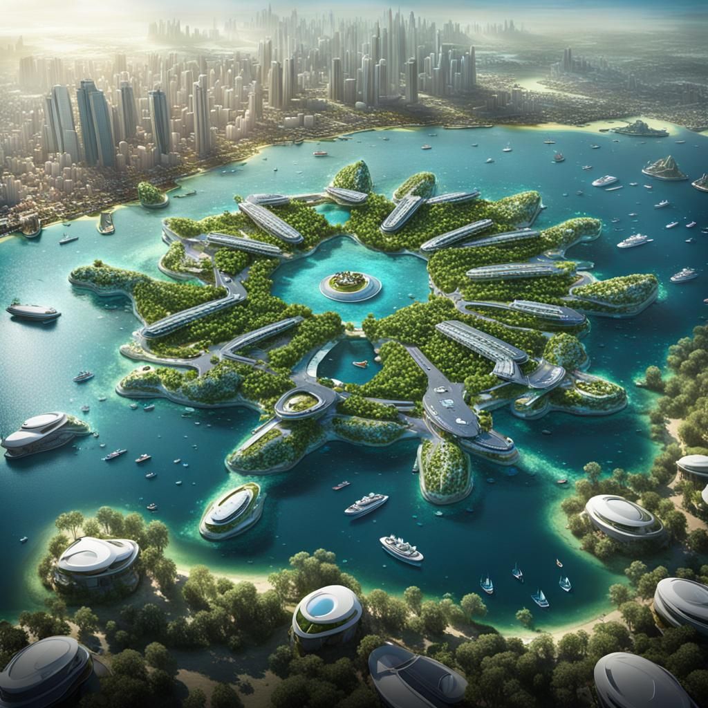 Futuristic Floating Island City Concept Art