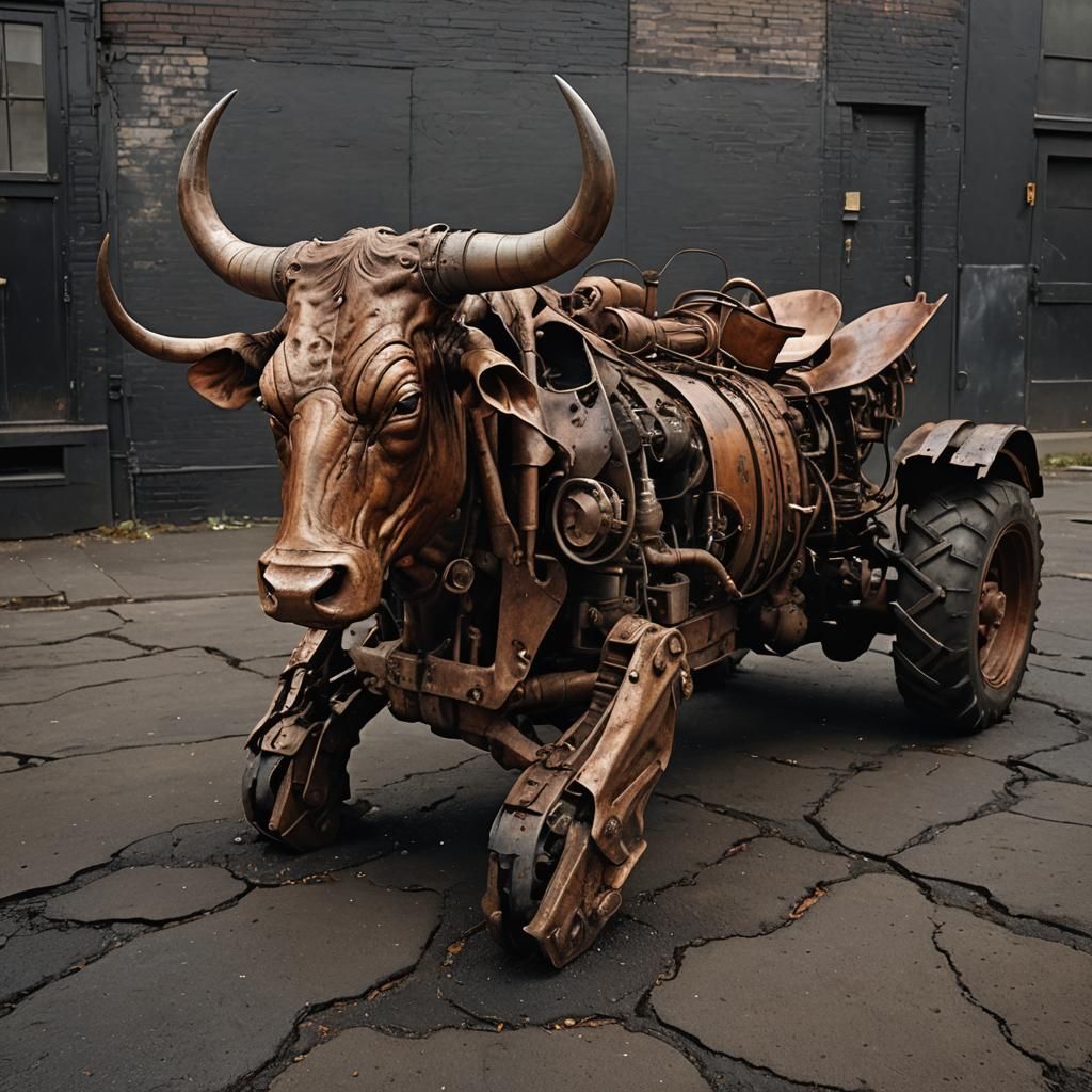 Mechanical Bovine Hybrid Grazing in Asphalt Field