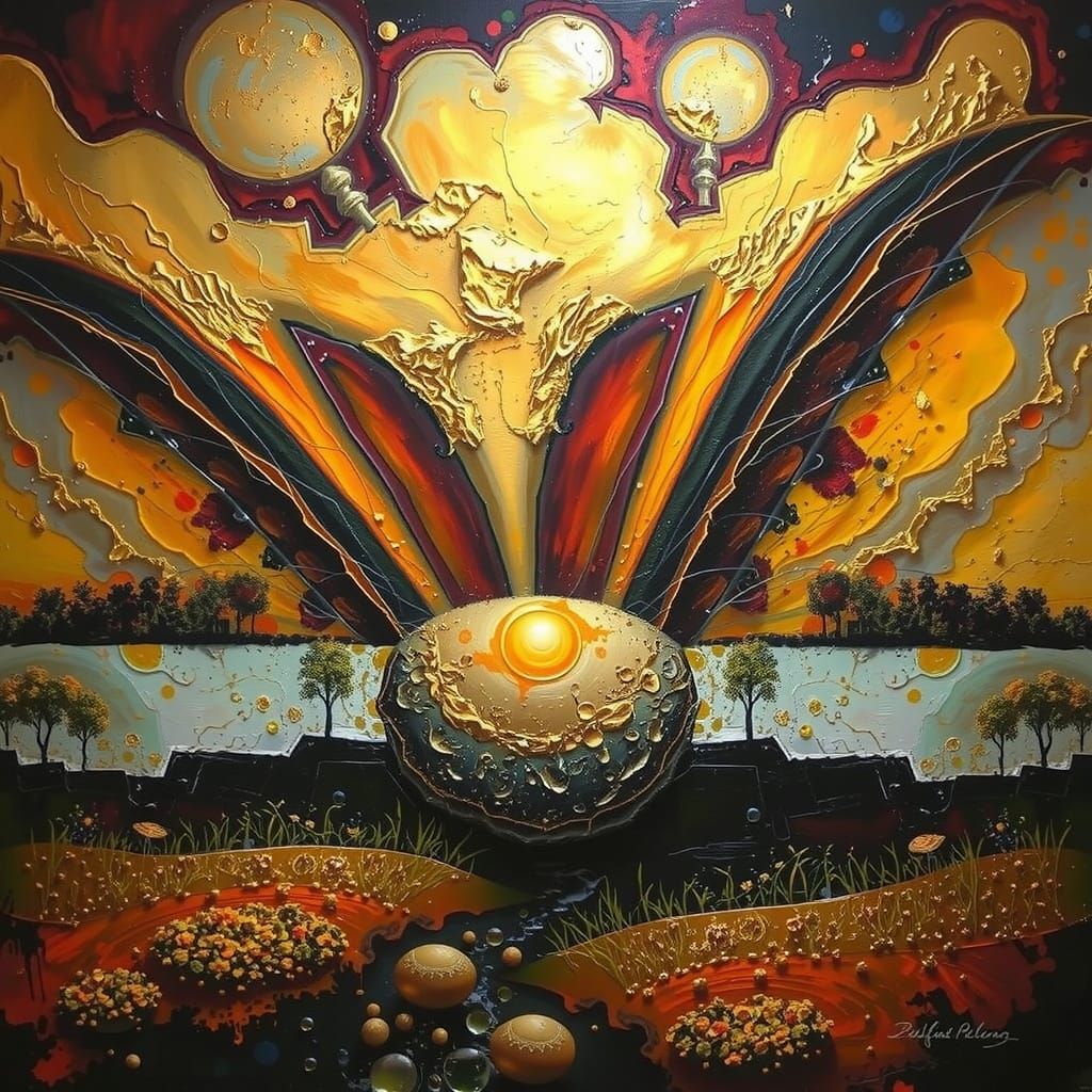 Abstract Expressionist Landscape in Oils with Fractal Colors