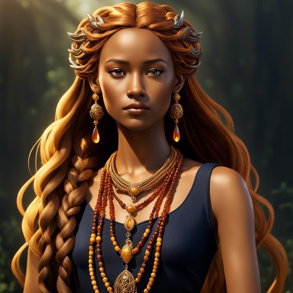 Hyperrealistic Image of Amber, a Tawny Woman